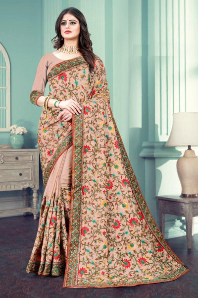 beautiful Designer Saree on premium Dolla fabric with kashmiri Embroidery work - women's fashion mart
