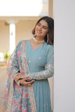 Beautiful Faux Georgette Zari Sequins Embroidered Gown - women's fashion mart