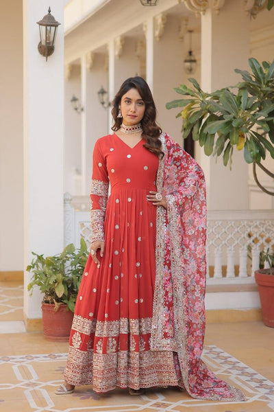 Beautiful Faux Georgette Zari Sequins Embroidered Gown - women's fashion mart
