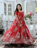 Floral Zari Sequins Worked Gown With Dupatta -Gowns Red / S women's fashion mart