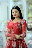 Floral Zari Sequins Worked Gown With Dupatta -Gowns Red / S women's fashion mart