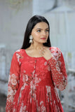 Floral Zari Sequins Worked Gown With Dupatta -Gowns Red / S women's fashion mart