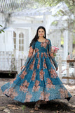 Beautiful Floral Zari Sequins Worked Gown With Dupatta - women's fashion mart