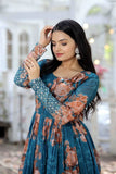 Floral Zari Sequins Worked Gown With Dupatta -Gowns Red / S women's fashion mart