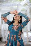 Floral Zari Sequins Worked Gown With Dupatta -Gowns Red / S women's fashion mart