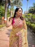 Multi thread embroidery work saree -Net Saree Blue women's fashion mart