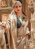 Beige Banarasi Silk Jacquard Weaving Classic Saree - women's fashion mart