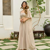 Beige Georgette Jacket and palazzo style co-ords - women's fashion mart
