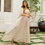 Beige Georgette Jacket and palazzo style co-ords - women's fashion mart