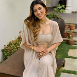 Beige Georgette Jacket and palazzo style co-ords - women's fashion mart