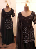 Black Color Georgette Base Umbrella Flair Sharara Suit -Salwar Kameez Semi Stitched women's fashion mart