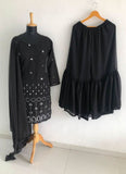 Black Color Georgette Base Umbrella Flair Sharara Suit -Salwar Kameez Semi Stitched women's fashion mart