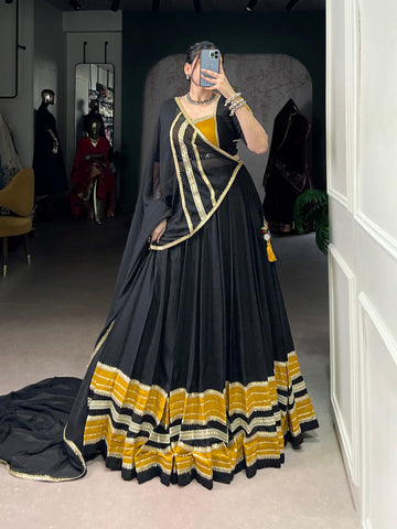 Black Color Sequince And Gota Patti Lace With Mirror Work Chaniya Choli