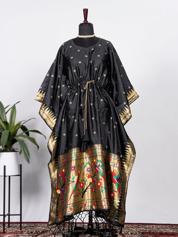 Black Color Zari Work Jacquard Paithani Kaftan