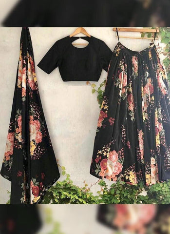 Black Digital Print Silk Flared Lehenga Choli -Lehenga Choli Semi Stitched women's fashion mart