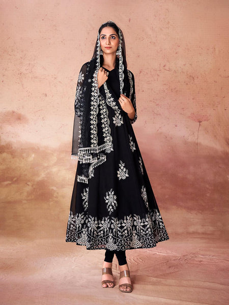 Black Georgette ready to wear anarkali suit with dupatta - women's fashion mart