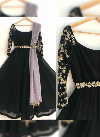 Black Georgette Zari Salwar Suit -Salwar Kameez Semi Stitched women's fashion mart