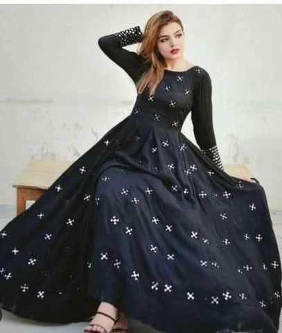 Black Mirror work Party Wear Gown -Gowns Semi Stitched women's fashion mart