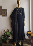 Black Zari And Georgette Casual Trouser Churidar Salwar Kameez -Salwar Kameez Semi Stitched women's fashion mart