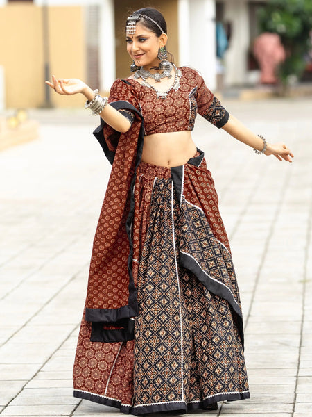 Black and Maroon Cotton Flared Rajwadi Navratri  Lehenga Choli - women's fashion mart