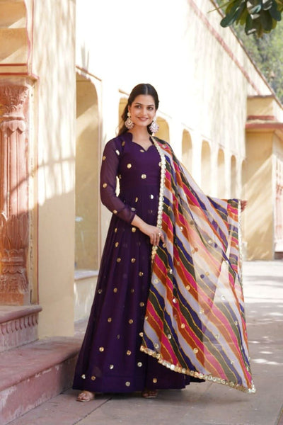 Blissfull ZAri Thread Sequins Zari Worked Gown With Dupatta - women's fashion mart