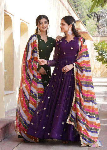 Blissfull ZAri Thread Sequins Zari Worked Gown With Dupatta - women's fashion mart