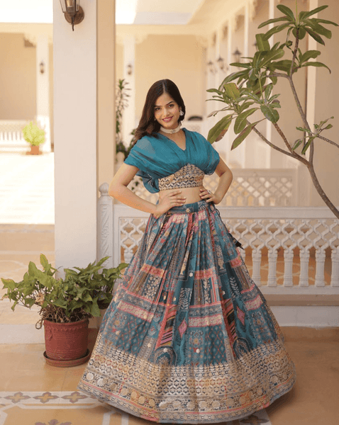 Blue color lehenga with crop blouse - women's fashion mart