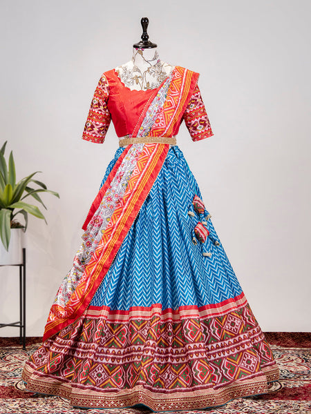 Blue Color Leheriya Patola Print Chinon Lehenga Choli - women's fashion mart