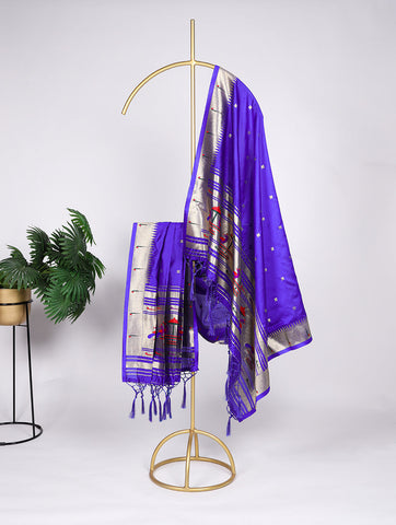 Blue Color Zari Weaving Work Paithani Dupatta