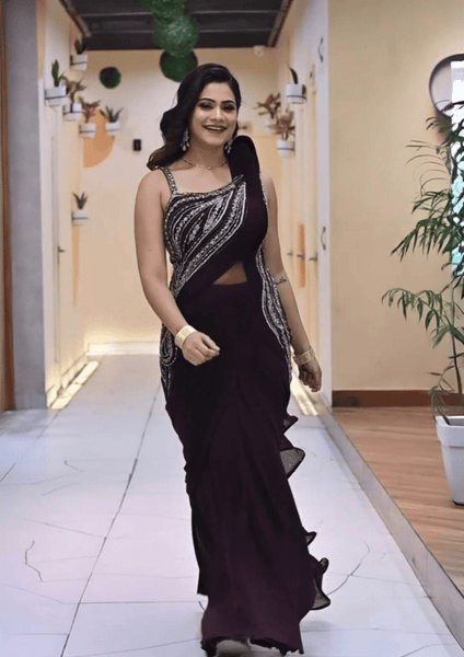 Boutique Style Designer Sequence Work Ruffle Saree With Western Gown - women's fashion mart