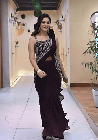 Boutique Style Designer Sequence Work Ruffle Saree With Western Gown - women's fashion mart