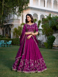 Wine Color Sequins And Thread Embroidery Work Vichitra Silk Lehenga Choli - women's fashion mart