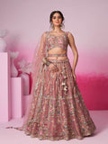 Bridal Net Sequins, Moti, Mirror and Thread Embroidered Semi - Stitched Lehenga - women's fashion mart