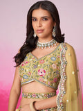 Bridal Net Sequins, Moti, Mirror and Thread Embroidered Semi - Stitched Lehenga - women's fashion mart