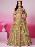 Bridal Net Sequins, Moti, Mirror and Thread Embroidered Semi - Stitched Lehenga - women's fashion mart