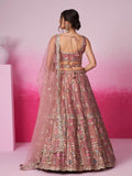 Bridal Net Sequins, Moti, Mirror and Thread Embroidered Semi - Stitched Lehenga - women's fashion mart