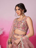 Bridal Net Sequins, Moti, Mirror and Thread Embroidered Semi - Stitched Lehenga - women's fashion mart