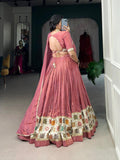 Peach Color Plain And Printed Shimmer Lehenga Choli -shimmer choli Unstitched / Semi-Stitched / Semi-Stitched women's fashion mart