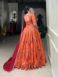 Peach Color Printed With Tussar Silk Lehenga Choli - women's fashion mart
