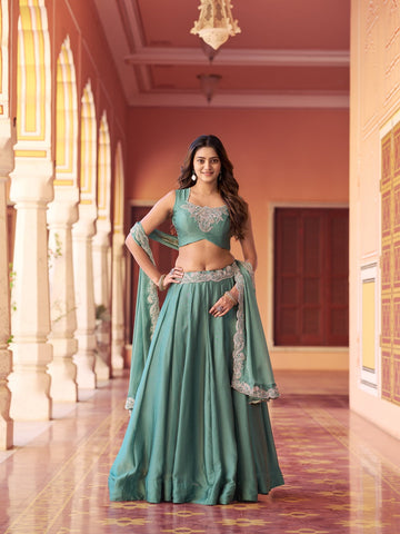 Sky Blue Color Engagement Wear Chaniya Choli