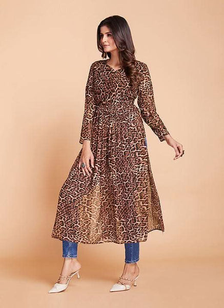Brown Georgette Western Wear Kurti with Printed Design -Kurti Semi Stitched women's fashion mart