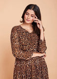 Brown Georgette Western Wear Kurti with Printed Design -Kurti Semi Stitched women's fashion mart