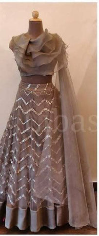 Brown Net Base Lehenga Choli -Lehenga Choli Semi Stitched women's fashion mart