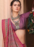 Pleasing Rust Red Ajrakh Printed Sigma Silk Traditional Saree - women's fashion mart
