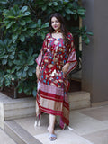 Maroon Color Digital Printed Pure Gaji Silk Kaftan - women's fashion mart