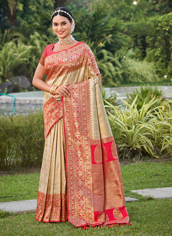 Cream Kanjivaram Silk Saree