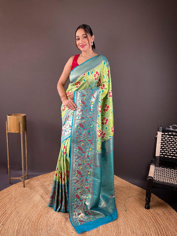 Adorable Silk Patola Weaving Perrot Color Saree