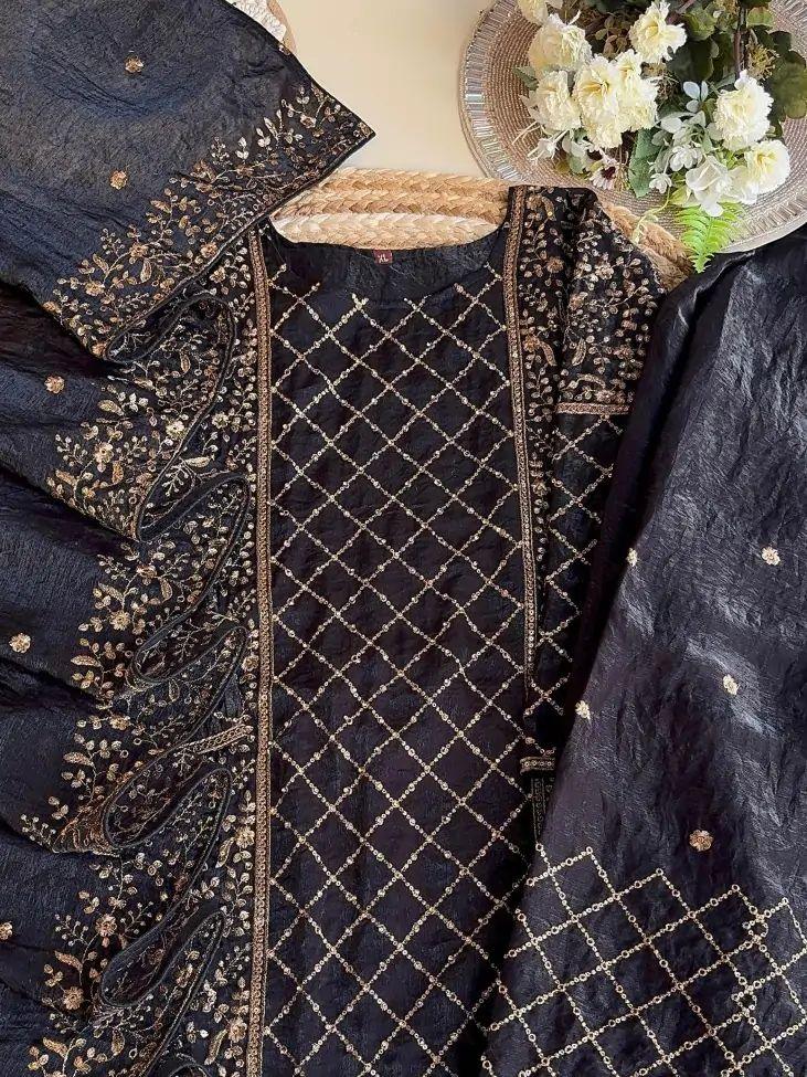 Admiring Embroidery Work Black Color Palazzo Suit
