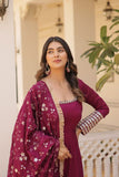Wine colour embroidery work anarkali suit with dupatta -Designer Suit M / Purple women's fashion mart