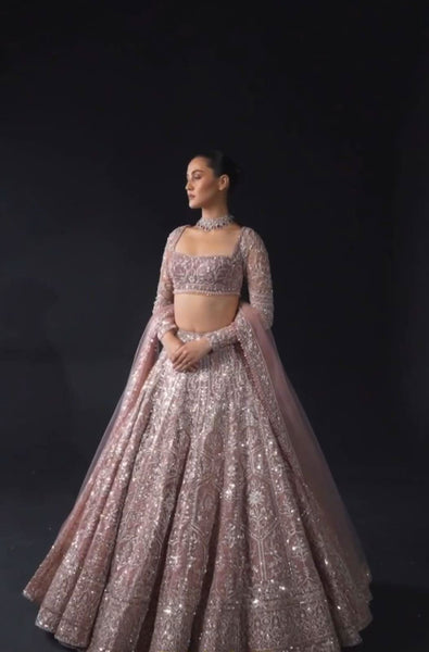 Blush pink colour embroidery sequence work lehenga choli -Lehenga Choli Pink women's fashion mart